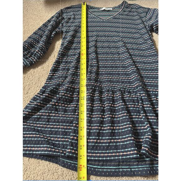Loft Mini Dress Stripe Swiss Dot Long Sleeve Casual V Neck Casual Navy Blue - Picture 5 of 7